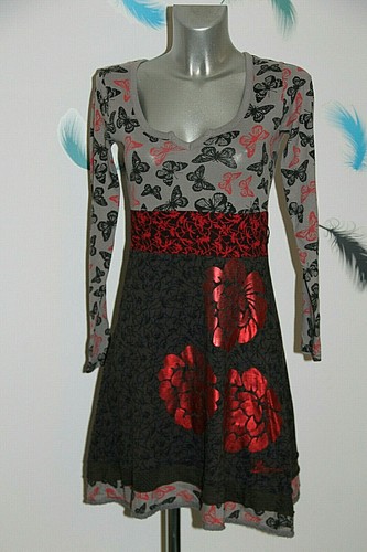 Carino Vestito Stampata Farfalla Nero Rosso e Grigio Desigual TAGLIA S NM |  eBay
