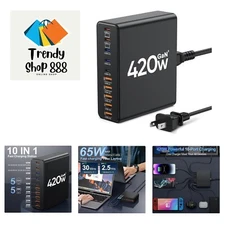 420W USB C Charger Block,10-Port Charging Station GaN Fast Charging Type C & ...