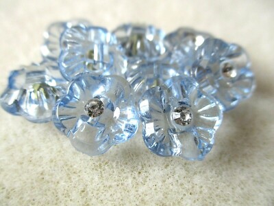 10 STCK. 13 MM HELLBLAU ACRYL & KRISTALLBLÜTE BLUME RÜCKSEITE LOCH KNÖPFE ANNÄHEN 