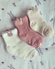 Bunny Baby Socks 3x Pairs, 100% Cotton, New With Tags, Pink,White&Beige