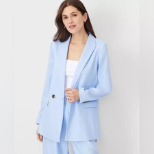 NWOT Ann Taylor The Oversized Peak Lapel Blazer Linen Twill Ojai Sky Blue 14