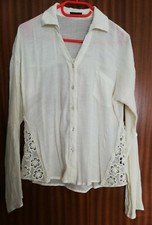 MINE zarte Struktur Bluse Vanille/Gelb mit Spitzeneinsatz Gr. 38/40 L