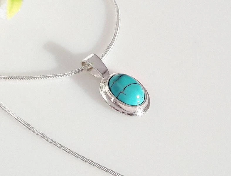 Türkis Anhänger Silber 925 Türkis Kette 40-50 cm echt Sterlingsilber Damen gz283 - Bild 2 von 3