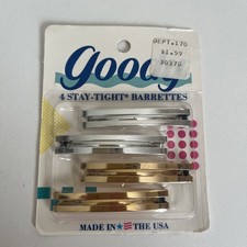 Vintage Goody Stay Tight Hair Barrettes Silver Gold Toned 4 Pack New