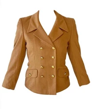 1990s Escada by Margaretha Ley Camel Cashmere Bend Double Breasted 90s Blazer