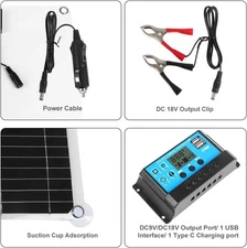 12V Solar Panel Kit: 100A Controller, Cable – Boats/Motorcycles/Cameras/Outdoor