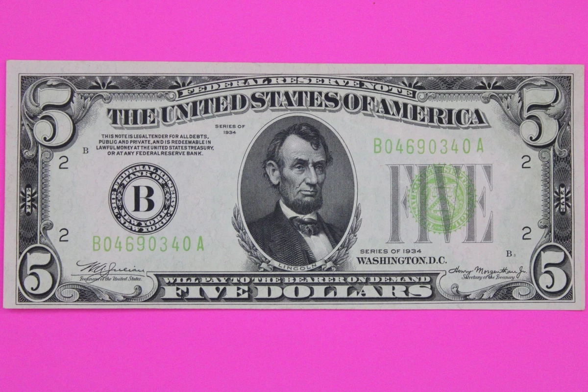 1934 5 美元纸币| eBay