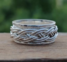 925 Sterling Silver, Solid Silver, Band Ring, Unisex, Wide Braided Band Ring