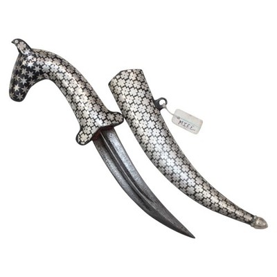 Dagger 9.8'' in Silver Koftgari Inlay Work Damascus Steel Blade Horse Handle L895