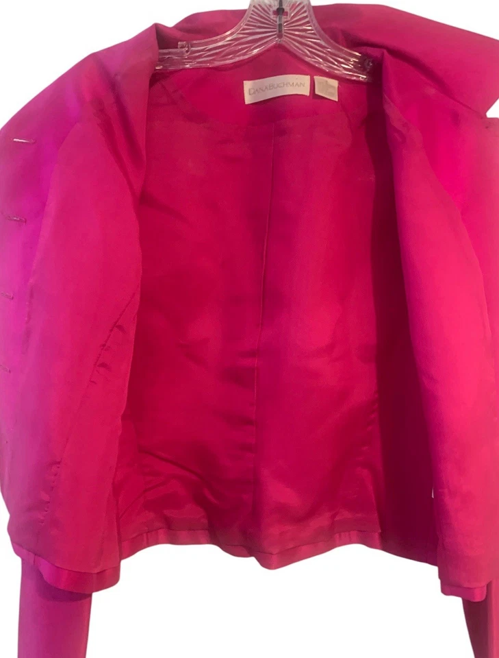 Chaqueta/top Dana Buchman 100 % seda fucsia rosa intenso tafetán para mujer talla 8” Foto 4 de 4