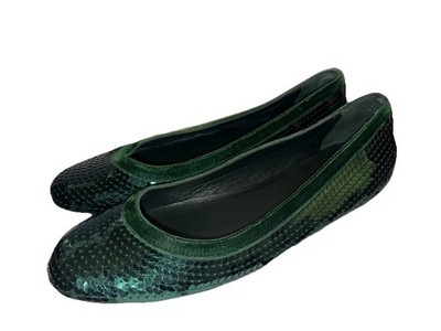 Gucci Sequin Ballet Flats Emerald Green Women s 9B Made In Italy Worn 1X