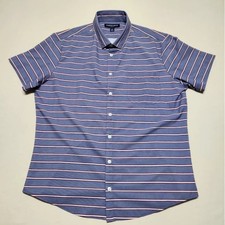 Mizzen Main Leeward XL Slim Fit Short Sleeve Button Up Shirt Blue Striped