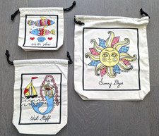 Brighton Sea Breeze Set of 3 Drawstring Canvas Tote Travel Bags Mermaid Sun Fish
