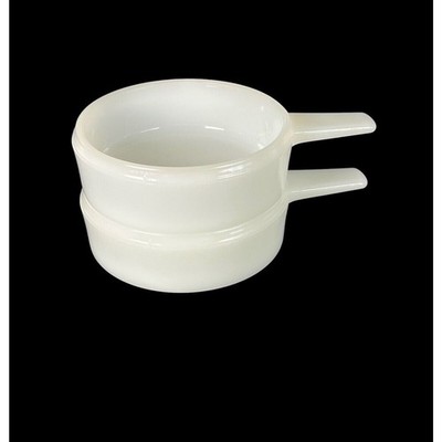 Soup Bowls Jeannette White Milk Glass Ovenware Set Of 2 Handles 14 oz J-2639