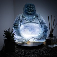 Laughing Buddha Lamp Blue Fibreglass Table Light Crackle Finish Buddha Mood Lamp