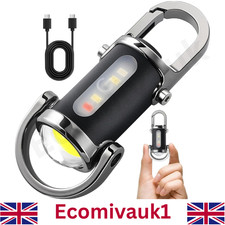 Mini Keychain Flashlight USB Waterproof Super Bright Light With Hook Outdoor