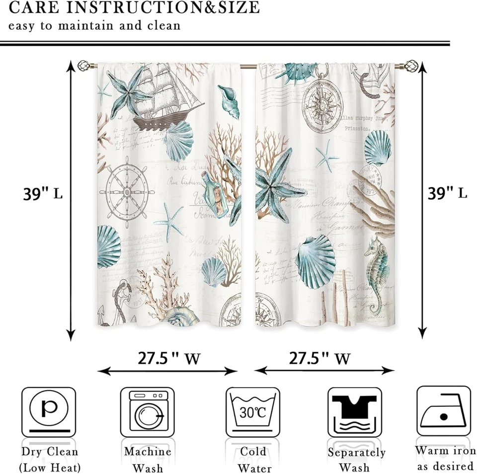De colección Estrellas de Mar Conchas de Mar Pequeñas Cortinas de Cocina Coral Náuticas Ventana Treatmen Foto 2 de 4