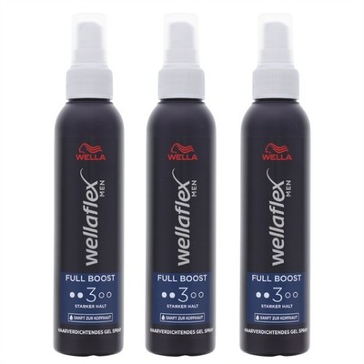 3 x Wellaflex Men Full Boost Haarverdichtendes Gel Spray Stärker Halt je 150ml