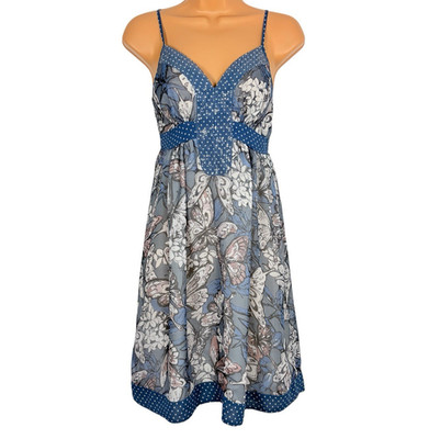 Butterfly Floral Print Sequin Detail Strappy Midi Dress UK6 XS HALLHUBER
