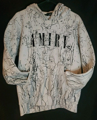 Amiri Cracked Core Logo Hoodie White & Black Very Rare Large Men's Sweater **