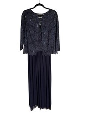 Jessica Howard Sequin Lace Jacket Formal Dress Mother Bride Groom Navy Blue 16