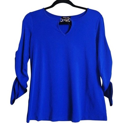 By Design Women s Top Small Blue Ruched Sleeve 3/4 Sleeve Scoop Neck Blouse NWT