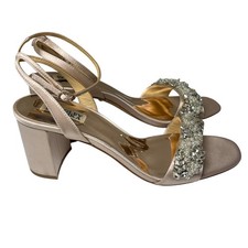 Badgley Mischka Clara Heels Champagne Satin Embellished Block Sandals 10