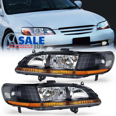 For 1998-2002 Honda Accord 4door Clear Lens Headlight Black Headlamp Left+Right