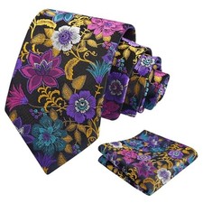 Mens 3.15inches Rose Flower Pattern Tie with 145-yellow teal magenta Purple