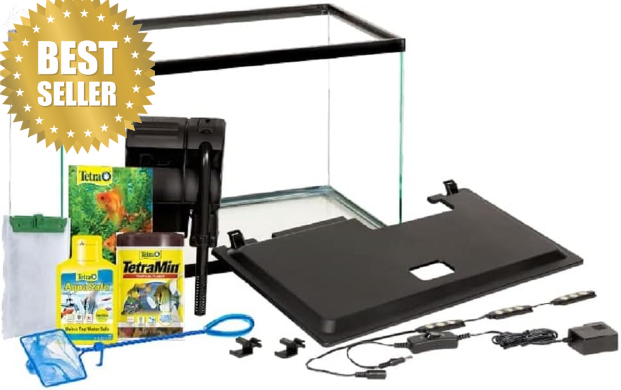 10 Gallon Tropical Fish Tank Kit with LED Light & Accessories
