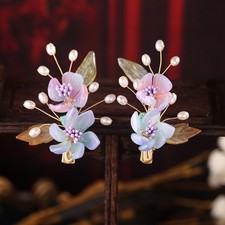 New Hanfu Hair Clip Glass Flower Hairpin Traditional Costume Floral Headpiece