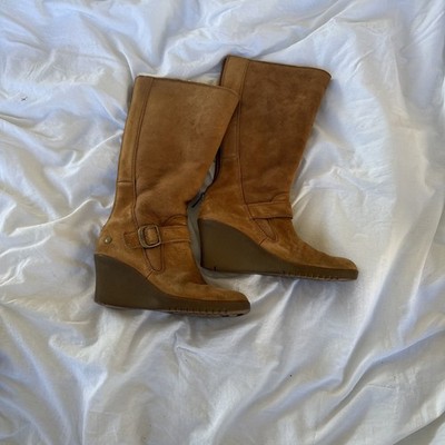 UGG Gisella Brown Suede Wedge Buckle Zip Winter Boots