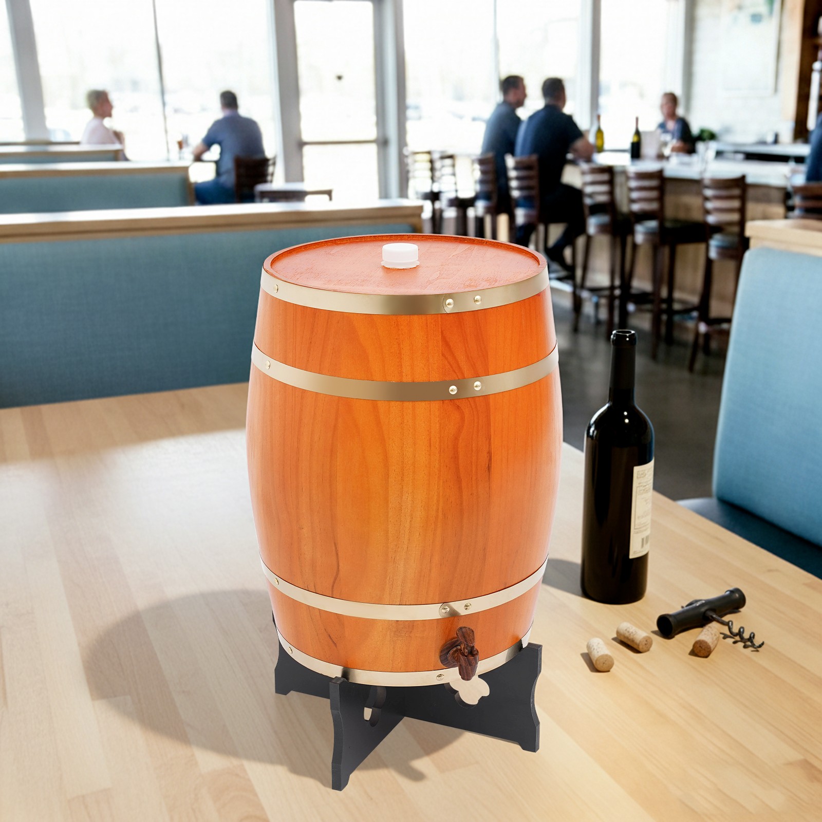 30L/7.39 Gallon Wine Barrel Wood Wine Barrel Whiskey Barrel Bucket w/Faucet