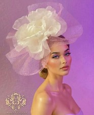 Royal Ascot Fascinator Bridal Hat Pink Off White Rose Flower Silk Kentucky Derby