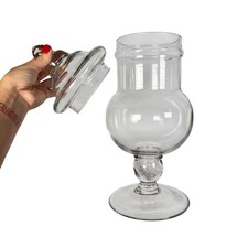 Vintage Tall Handblown Clear Glass Apothecary Candy Decor Jar w/ Lid