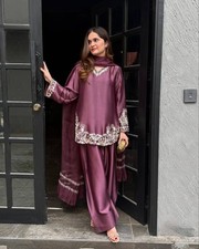 New Launching Wine Natural Crepe Salwar Kameez With Organza Dupatta For Women
