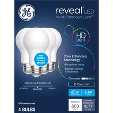 GE Household Lighting 4pk Reveal LED 60W Bulb A19 New