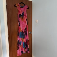 Oliphant Design Maxi Dress Pink Multicolour Metallic Clip Dot Ruffle Luxury