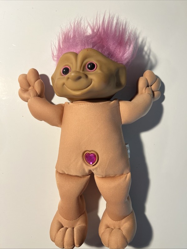 Vintage Treasure Trolls Plush 12" Doll 1990s Collectible Stuffed Toy Pink Jewel