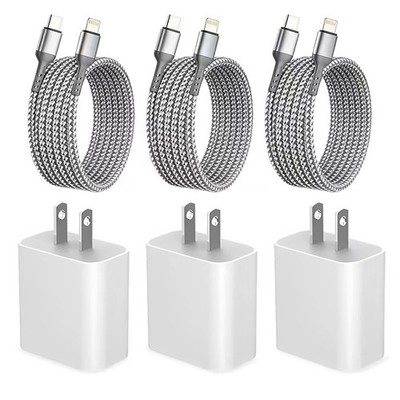 3PCS 20W PD Fast Wall Charger USB-C Charging Adapter Kit For iPhone 16 15 14 13