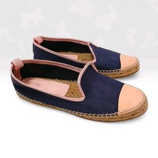 Fendi Junia Espadrilles Sz 38 Blue Denim Pink Patent Leather Cap Toe Summer Flat