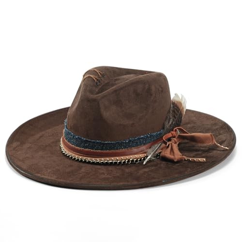 Wide Brim Fedora Hat Mens Women Felt Panama Hats Dress Up Medium-Large Brown  | eBay