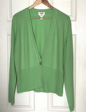 TALBOTS 100% Pure Cashmere Cardigan Sweater Womens Sz XL Green Button Up Classic