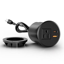 Desk Power Grommet Outlet, Recessed Power Outlet 1AC USB-C PD20W USB-A15W Black