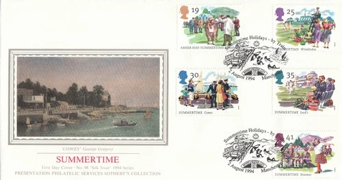 Summertime GB PPS Sothebys FDC Holidays by Train Manchester 1994 (132770)