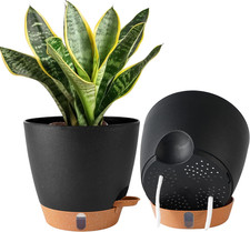2 Pack 8 Inch Plastic Self Watering Plant Pots with Drainage Holes Water Level