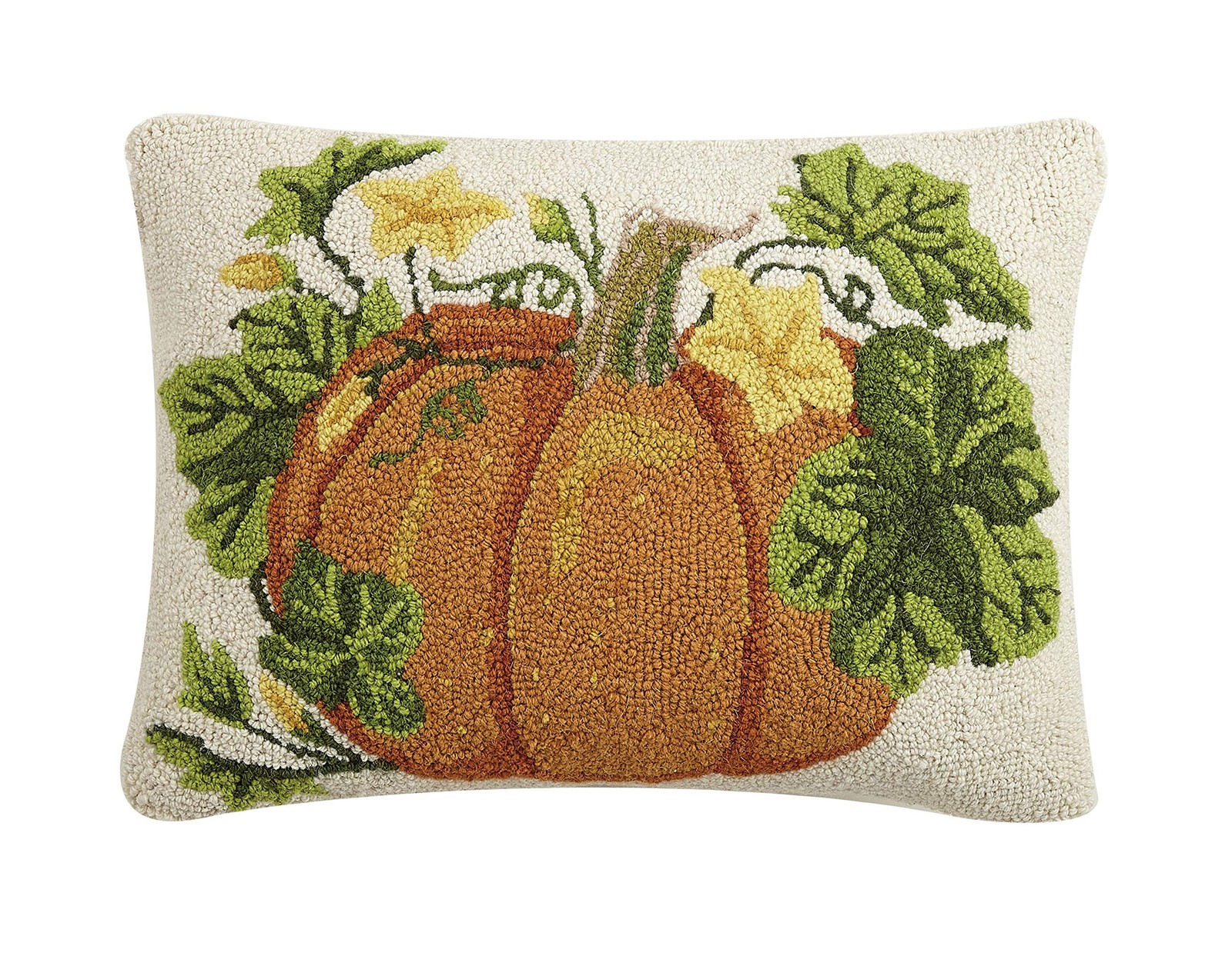 Peking Fall Pumpkin Hook Pillow, 20", Cotton & Wool Seasonal Accent, Orange