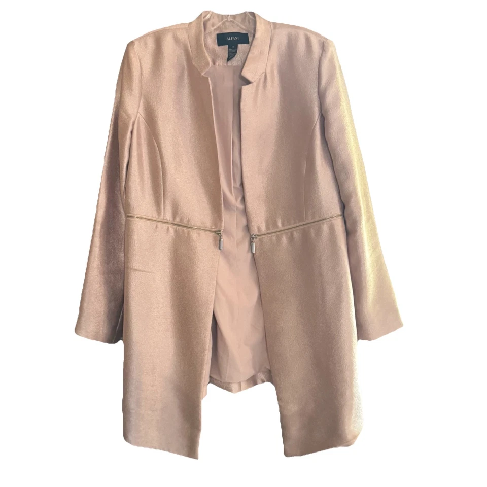 ALFANI длинным рукавом текстурированный мерцающий розовый с подкладкой куртка женский размер 4 Glam Core - Изображение 3 из 4