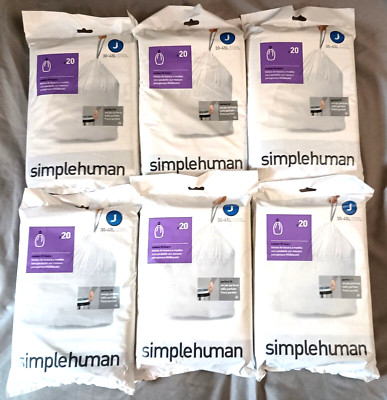 6 Pack SimpleHuman Custom Fit Liners Code J  30-45L 8-12 Gal. US 120 Trash Bags
