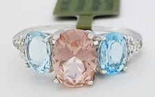 GENUINE 1.42 Cts MORGANITE, AQUAMARINE & DIAMOND RING 10K WHITE GOLD - NWT
